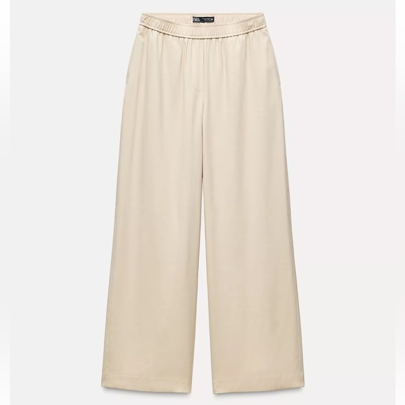 Zara Cream Wide-Leg Pants - Picture 1 of 3